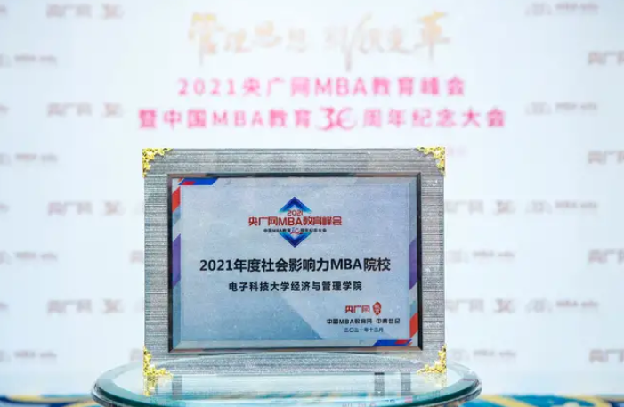 電子科技大學MBA榮獲“2021年度社會影響力MBA院校”獎