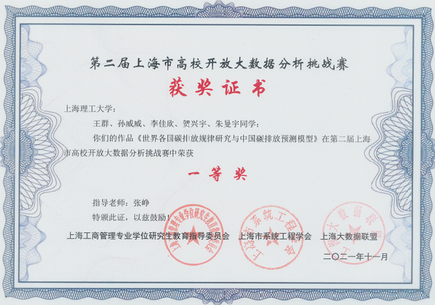 上理管院MBA學子在第二屆上海市高校開放大數據分析挑戰賽決賽榮獲一等獎