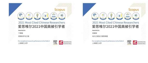 上理工6位學者入選愛思唯爾2021“中國高被引學者”榜單