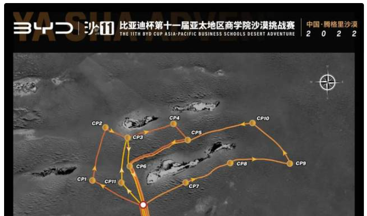 沙11｜比亞迪杯第十一屆亞太地區(qū)商學(xué)院沙漠挑戰(zhàn)賽超A賽事路線圖